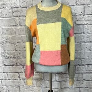 Prego Vintage Patchwork/Color block Shetland Wool Blend Sweater